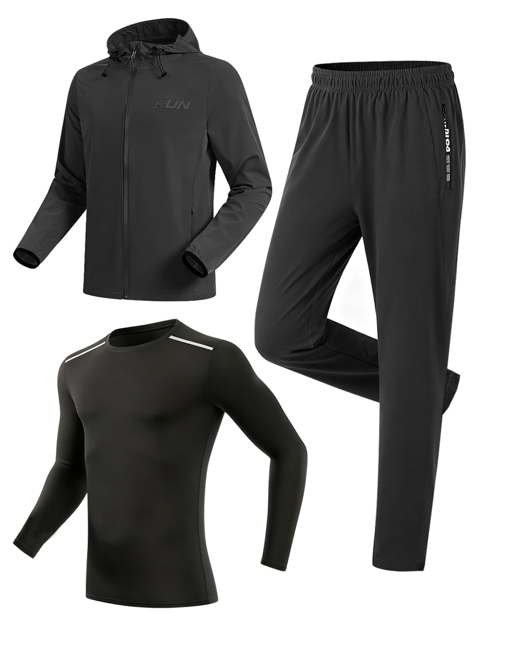 Men's 3-Piece Tracksuit Set with Windproof Jacket, Top & Jogger Pants
