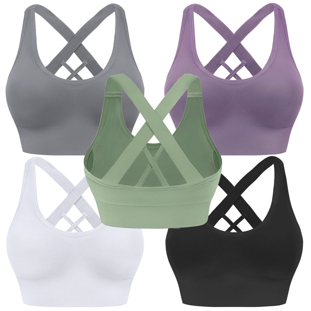 Women's Seamless Crisscross Sports Bra with Medium Support & Padding