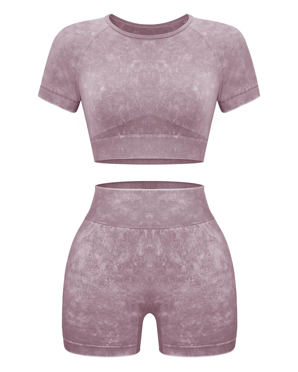 OLCHEE Seamless Acid Wash 2-Piece Workout Set Women Crop Top & Shorts Yoga Gym Outfit