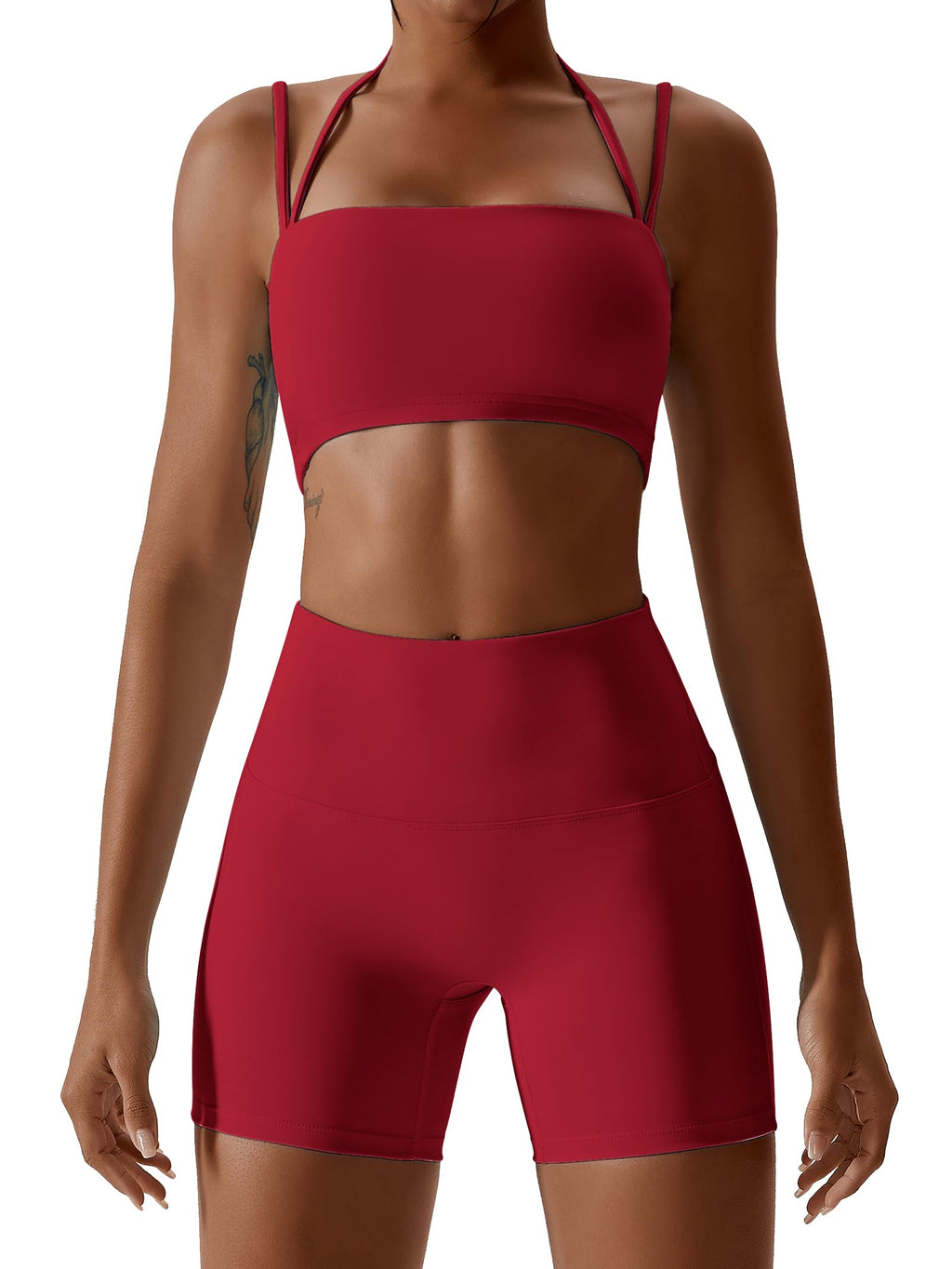 Women's 2-Piece Workout Set with Sports Bra & Biker Shorts