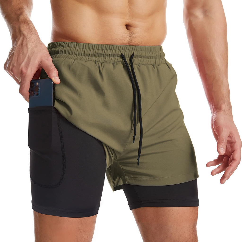 Men's 2-in-1 Running Shorts with Liner & Zipper Pockets