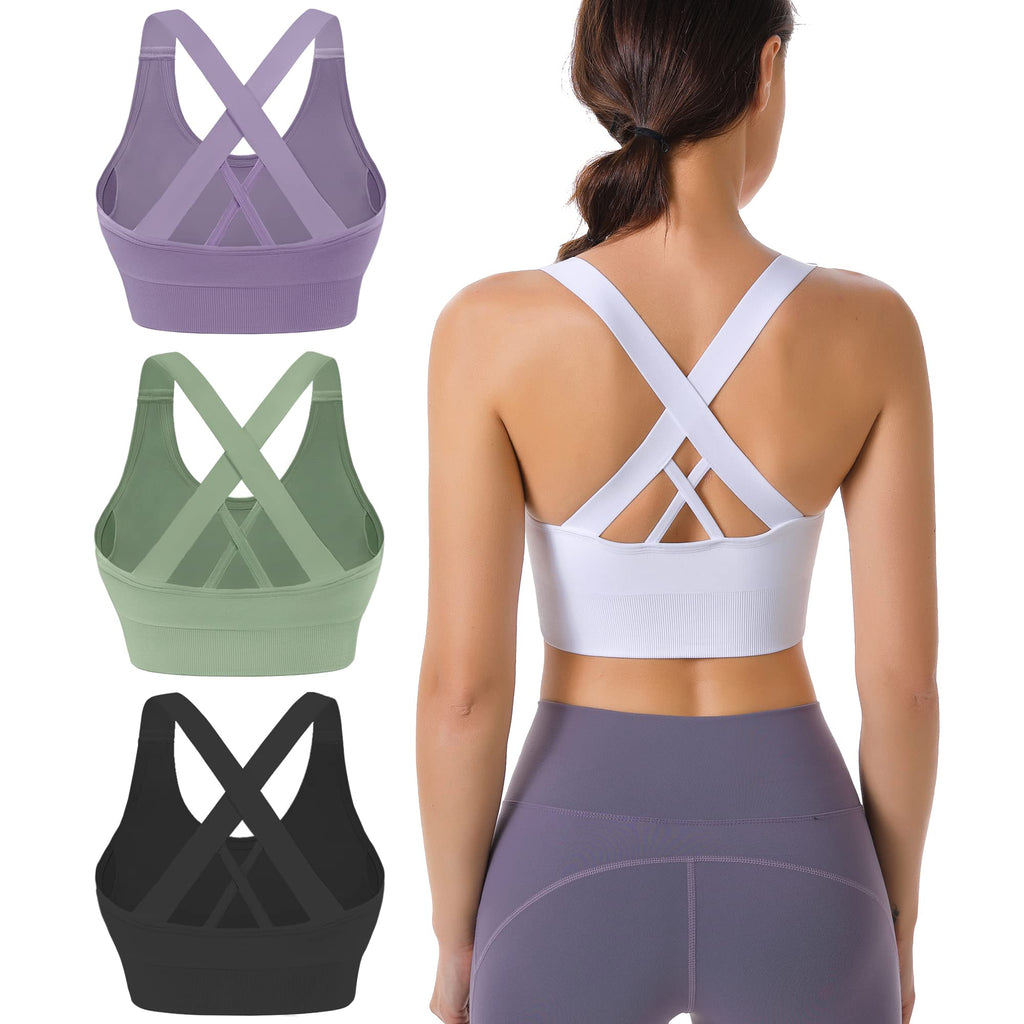 Women's Seamless Crisscross Sports Bra with Medium Support & Padding