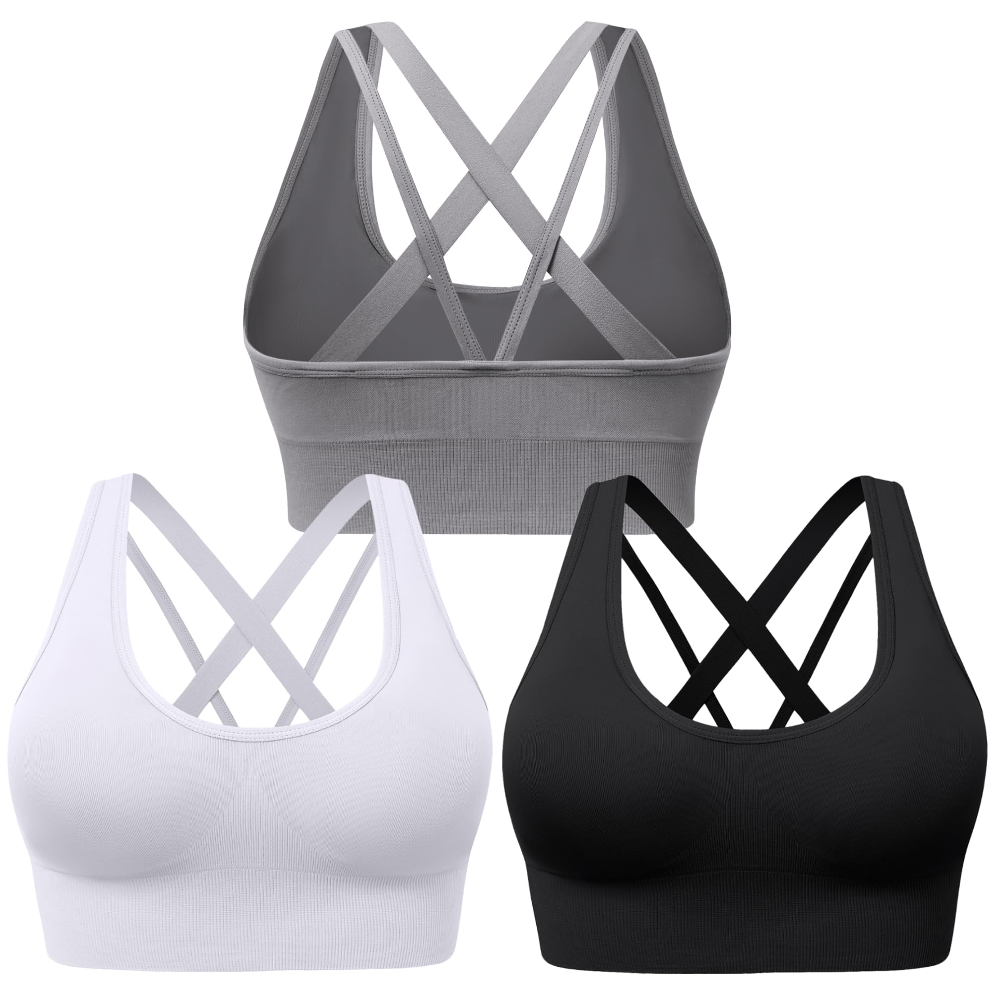 Women's Seamless Crisscross Sports Bra with Medium Support & Padding