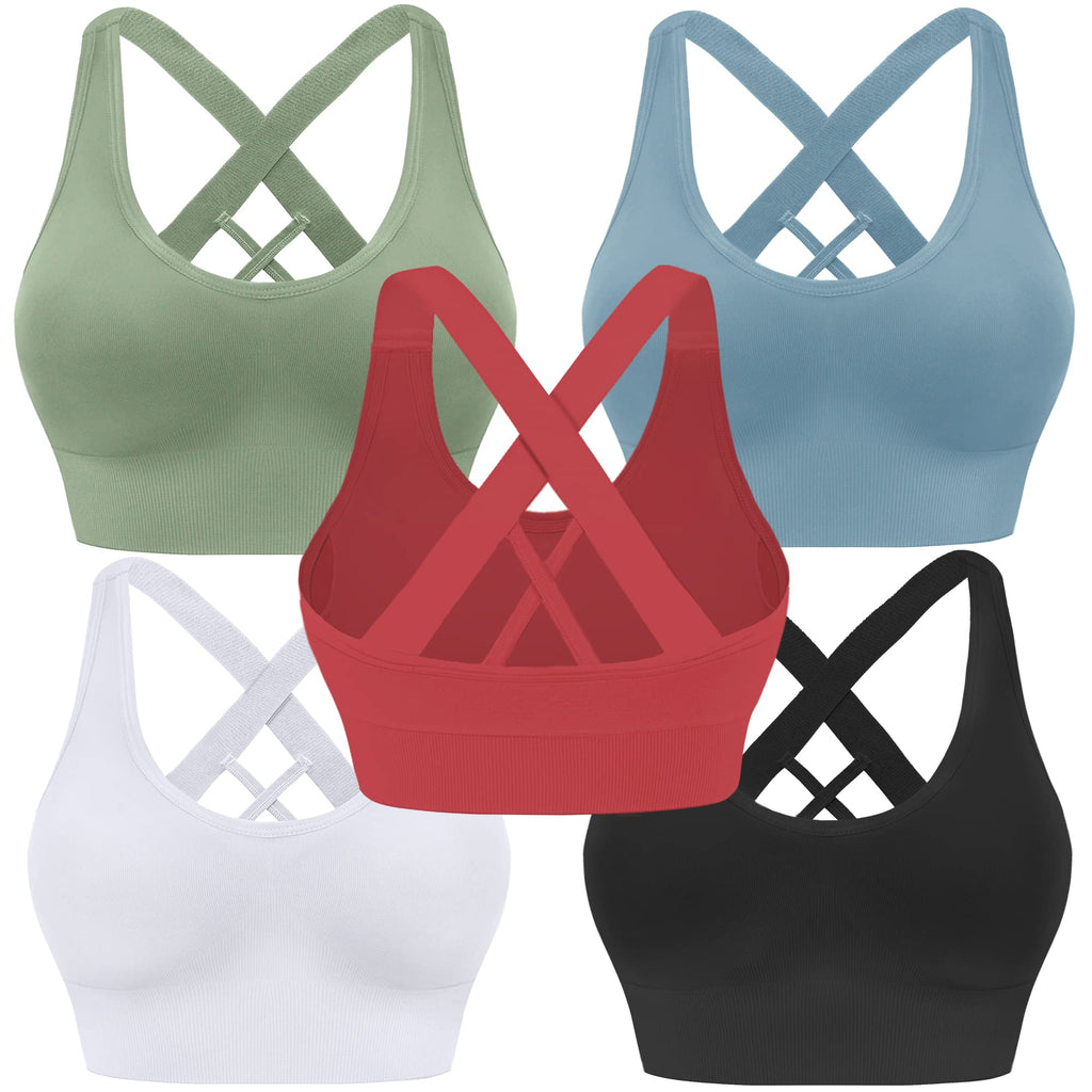 Women's Seamless Crisscross Sports Bra with Medium Support & Padding