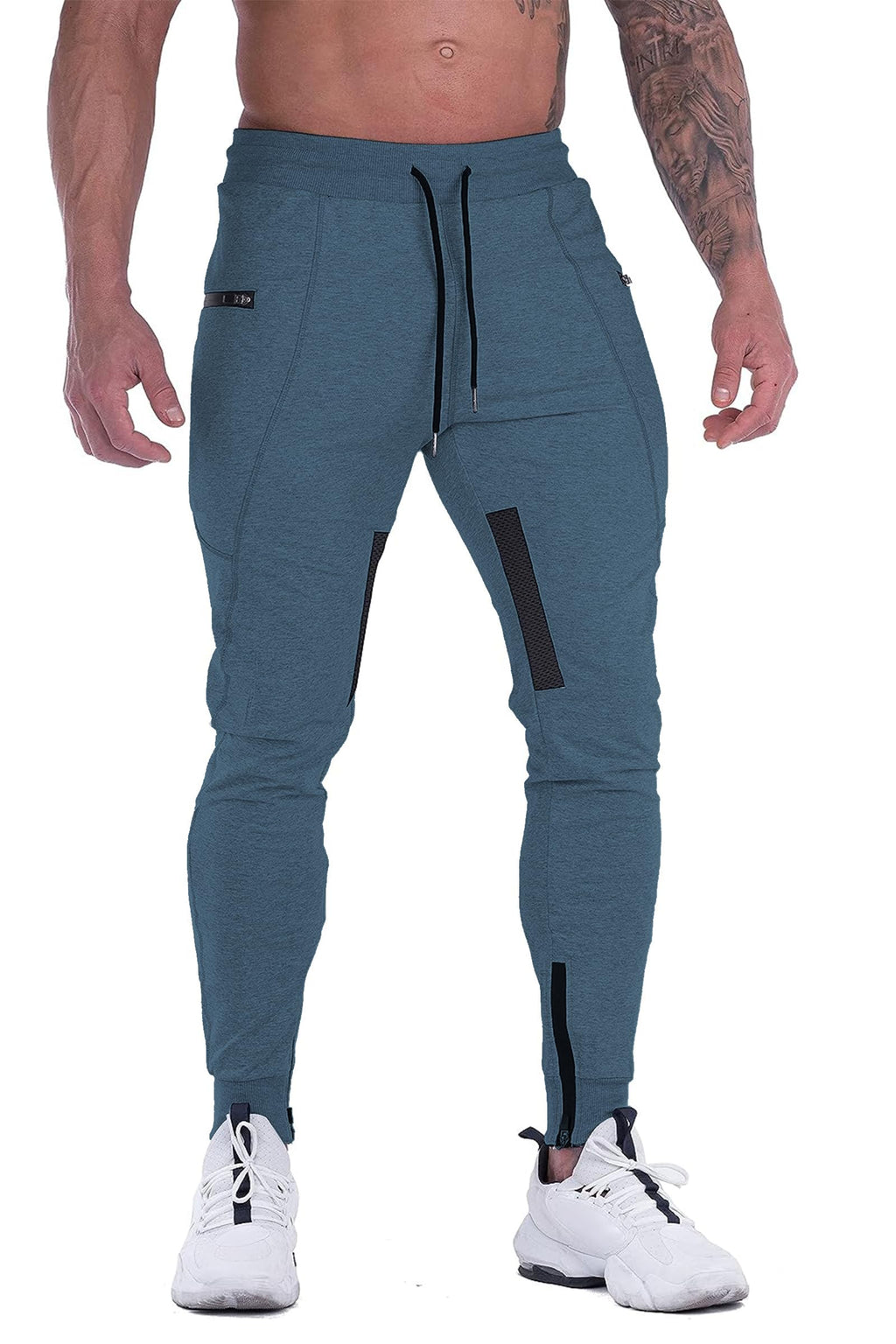 Men's Slim-Fit Training Joggers with Mesh Panels & Zipper Pockets