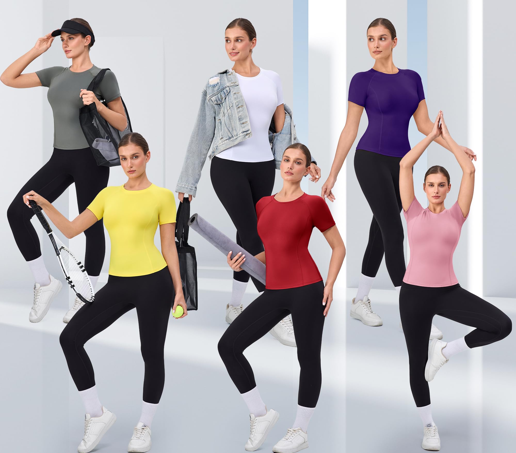 SPVISE Women's Compression Shirt Short Sleeve Workout Tops Athletic Baselayer Dry Fit Running Yoga Gym Basic T-Shirt Crewneck