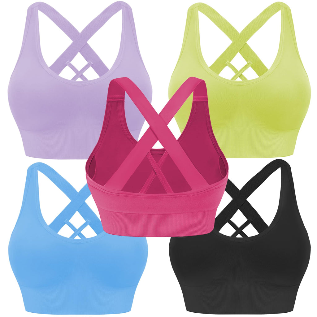 Women's Seamless Crisscross Sports Bra with Medium Support & Padding