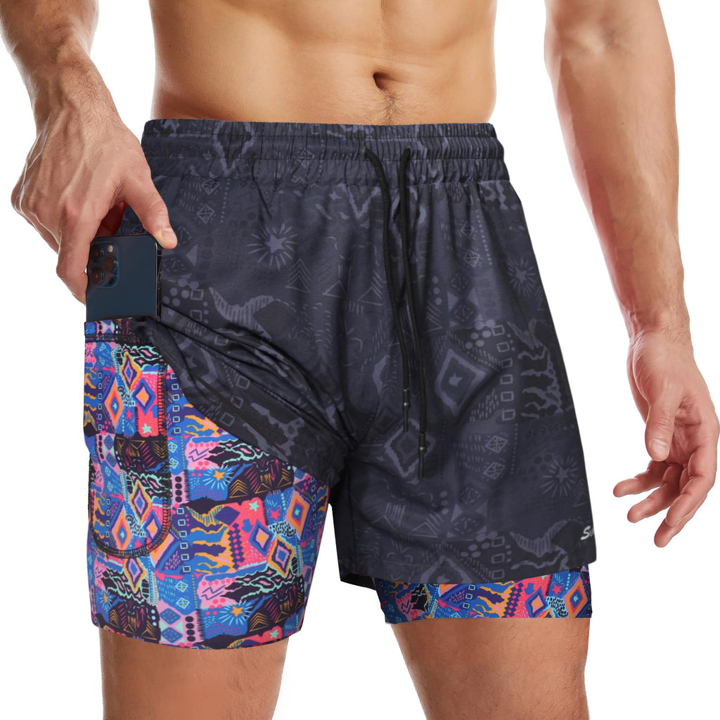 Men's 2-in-1 Running Shorts with Liner & Zipper Pockets