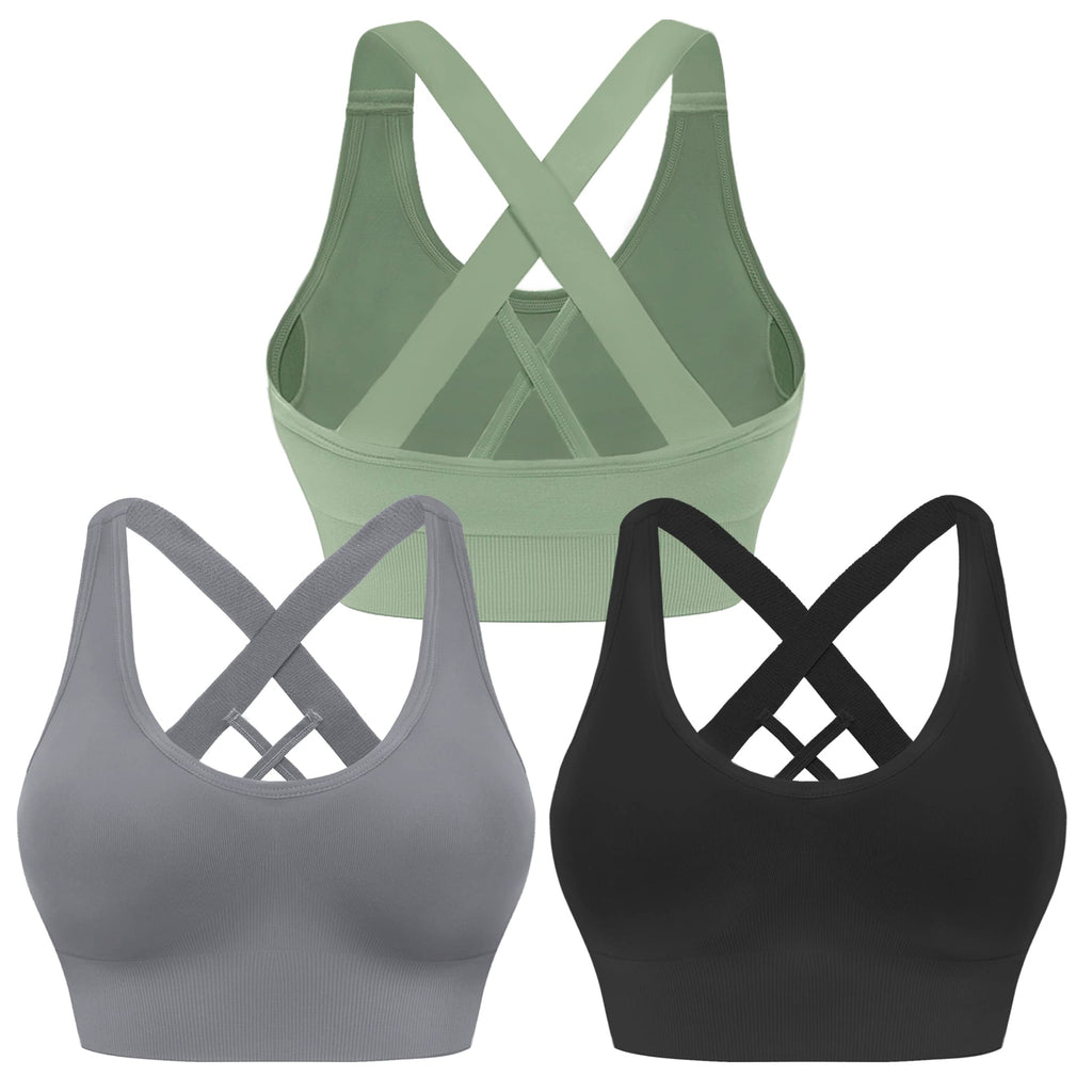 Women's Seamless Crisscross Sports Bra with Medium Support & Padding