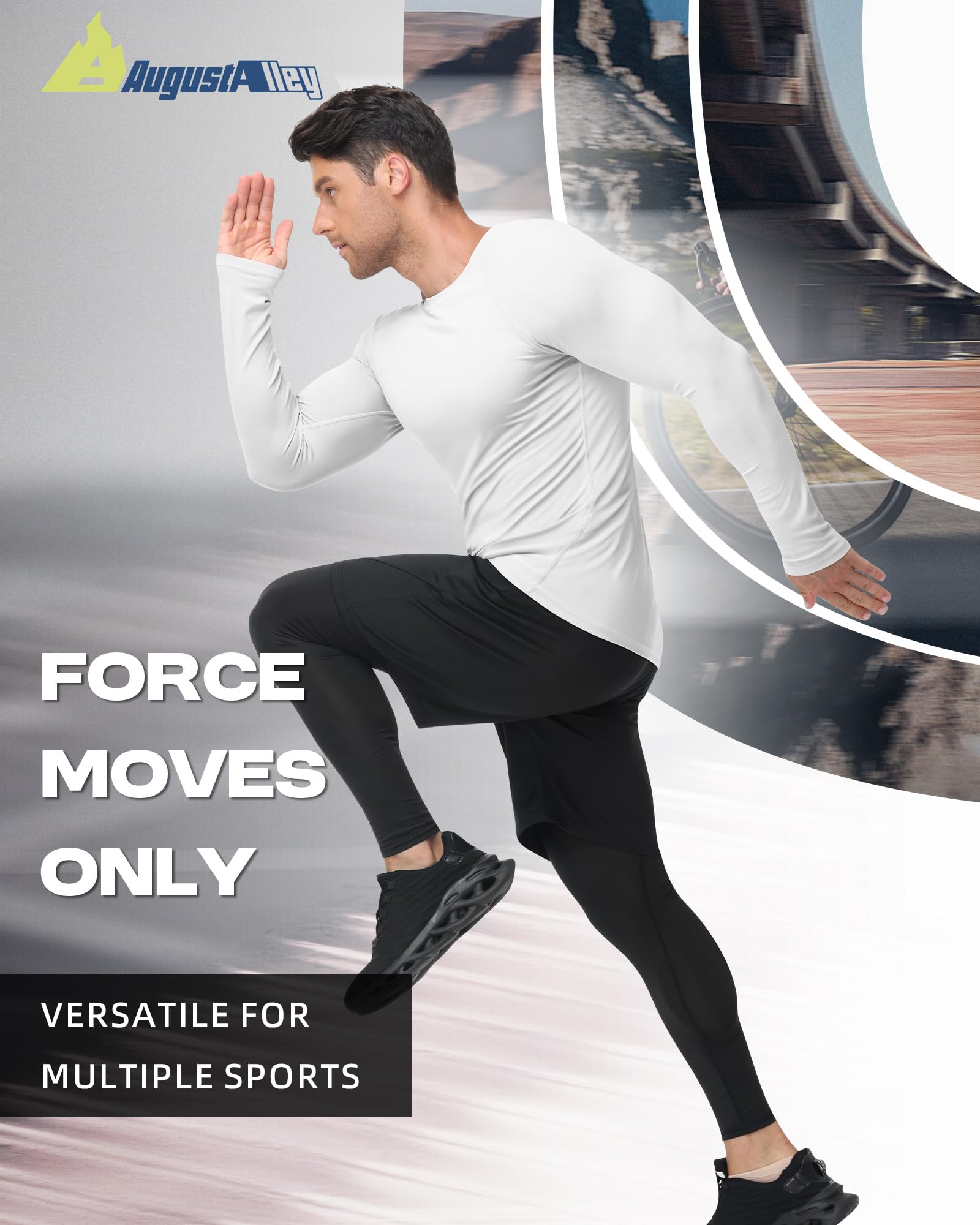 August Alley 4 Pack Mens Long Sleeve Compression Shirts Crew Neck Workout Tight Tops Athletic Base Layer Undershirts