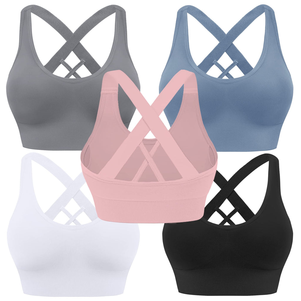 Women's Seamless Crisscross Sports Bra with Medium Support & Padding