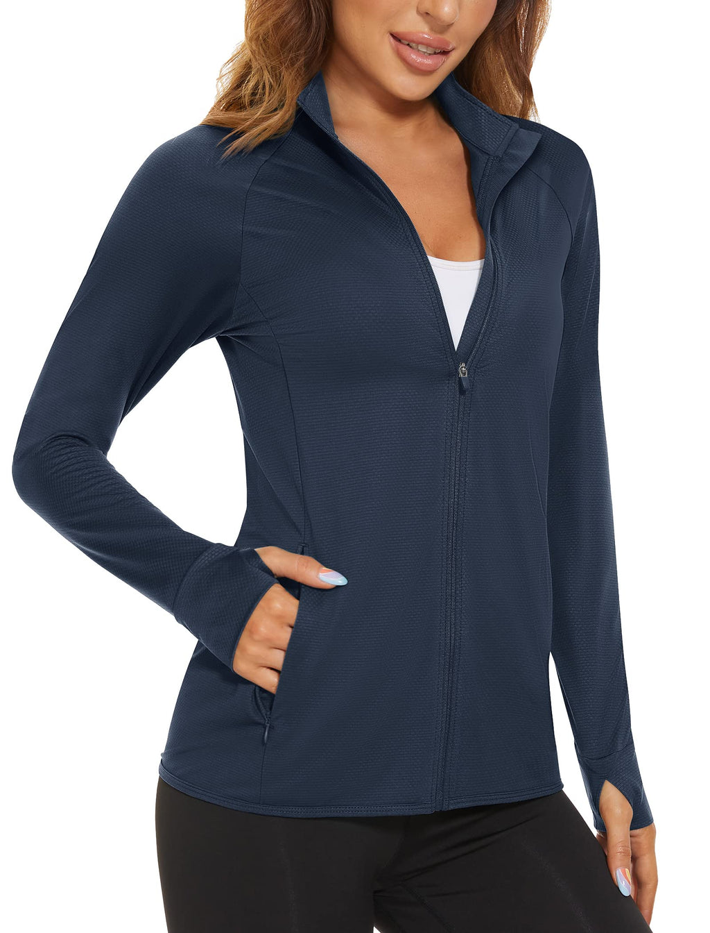 Women's UPF 50+ Lightweight Full-Zip Sun Protection Jacket, Athletic Long Sleeve