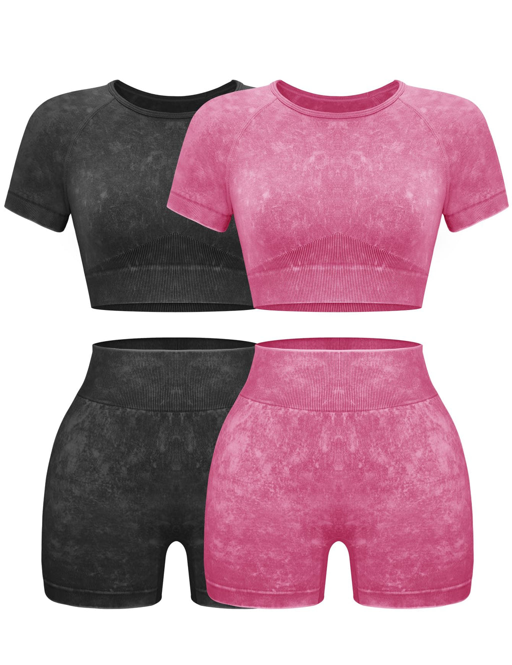 OLCHEE Seamless Acid Wash 2-Piece Workout Set Women Crop Top & Shorts Yoga Gym Outfit