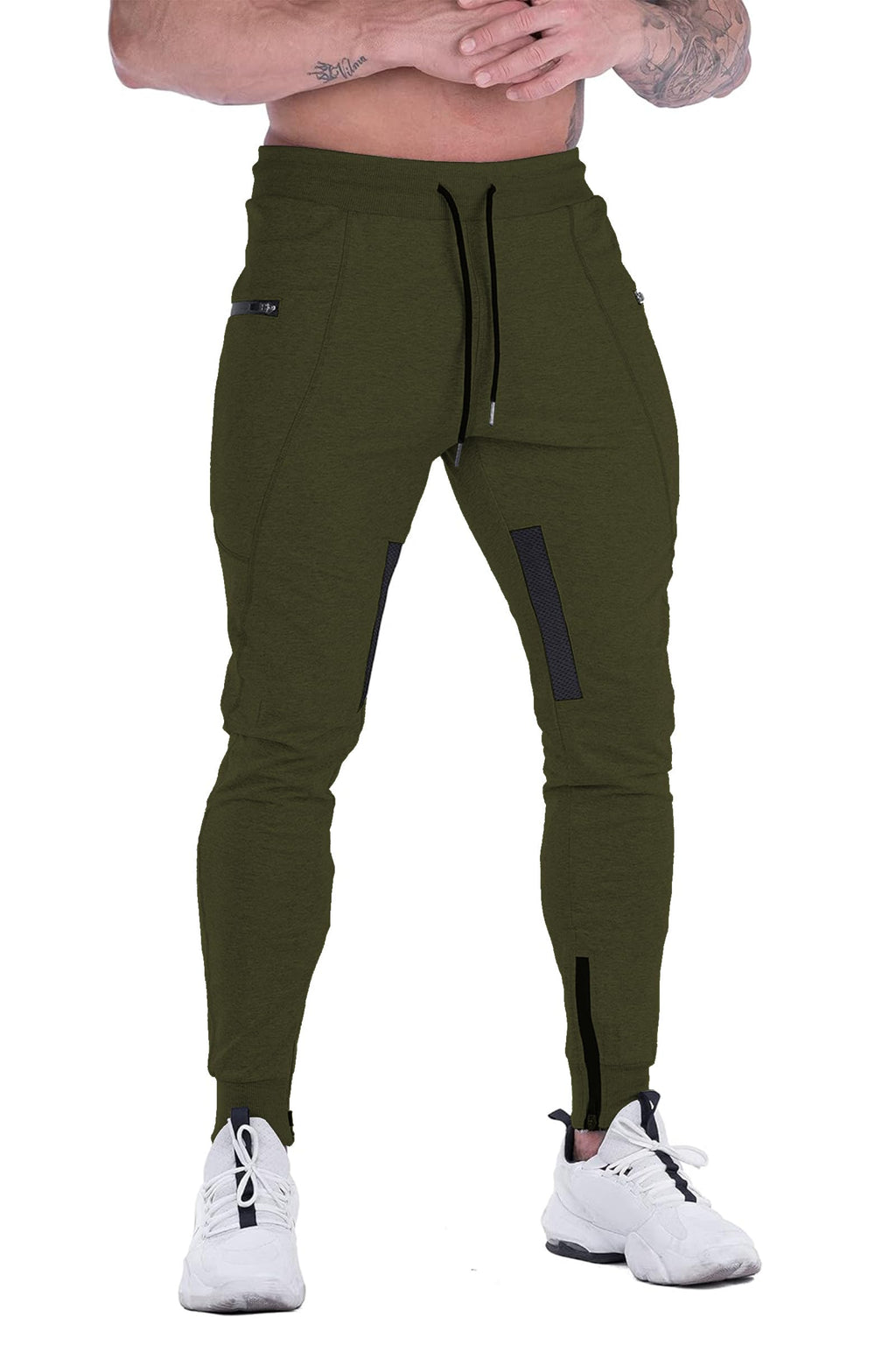 Men's Slim-Fit Training Joggers with Mesh Panels & Zipper Pockets