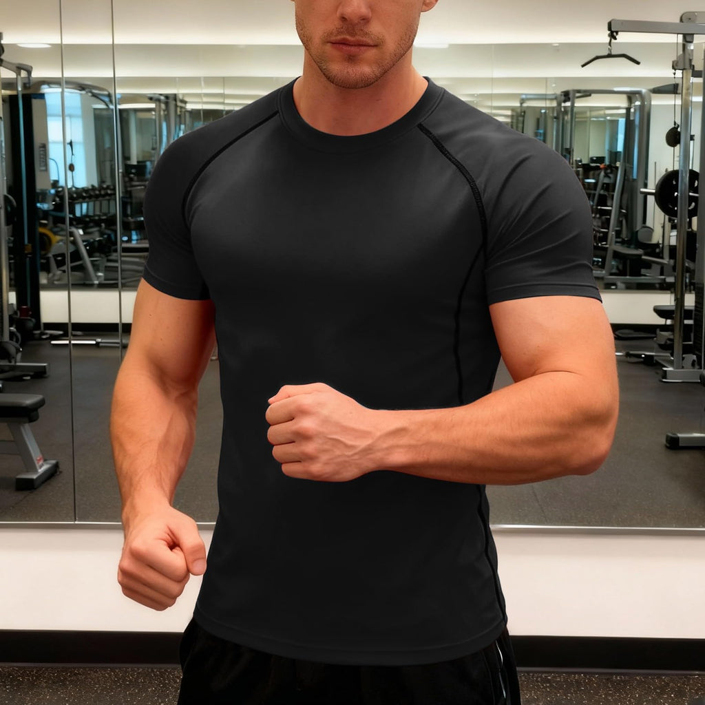 Men's Short Sleeve Compression Shirts Cool Dry Athletic Workout Tops Moisture Wicking Muscle Fit