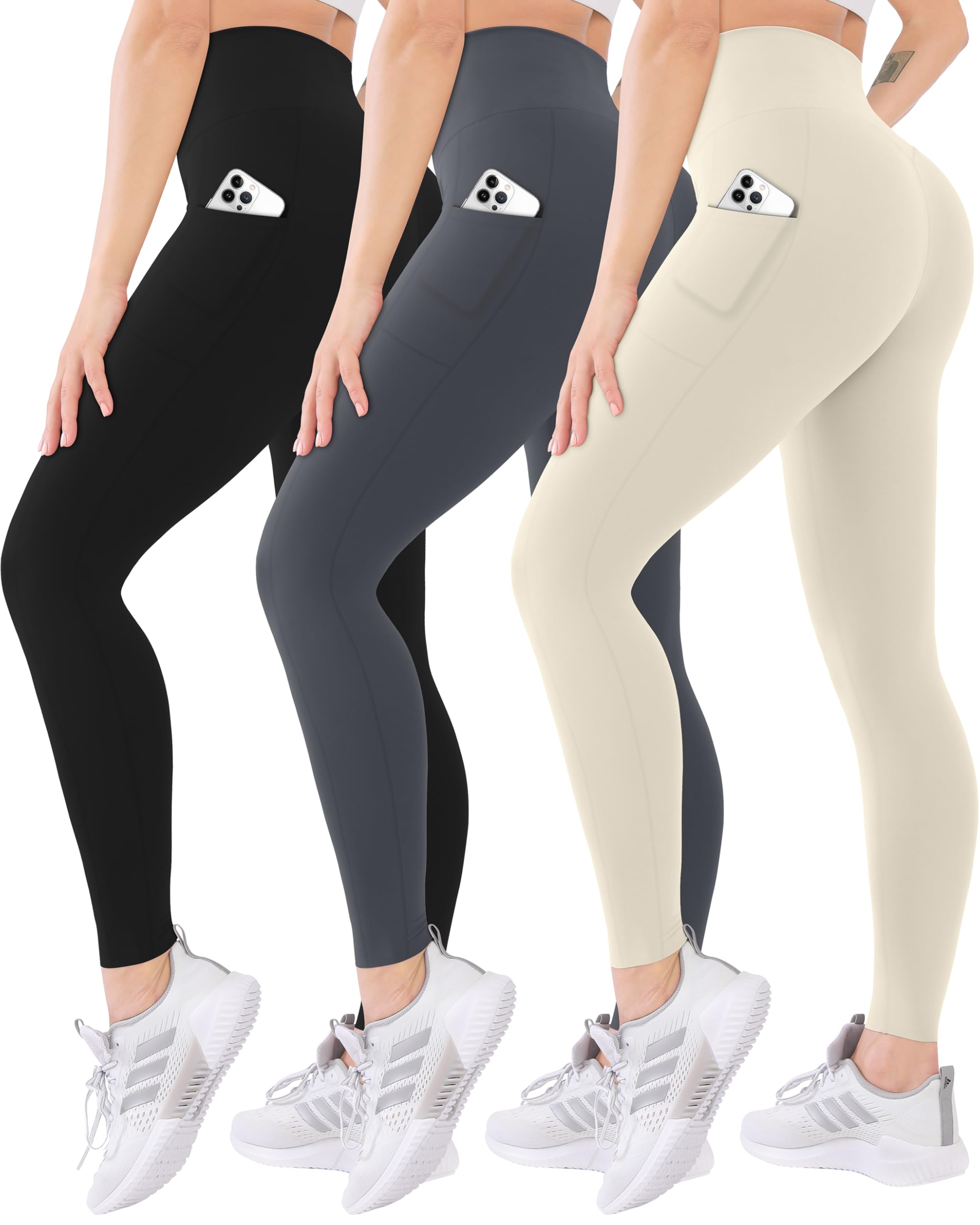 Blisset 3 Pack High Waisted Leggings for Women with Pockets Soft Active Tummy Control Pants for Yoga Running & Daily Wear
