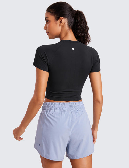 CRZ YOGA Seamless Crop Top/Women Short Sleeve Workout Gym Yoga Athletic Shirt
