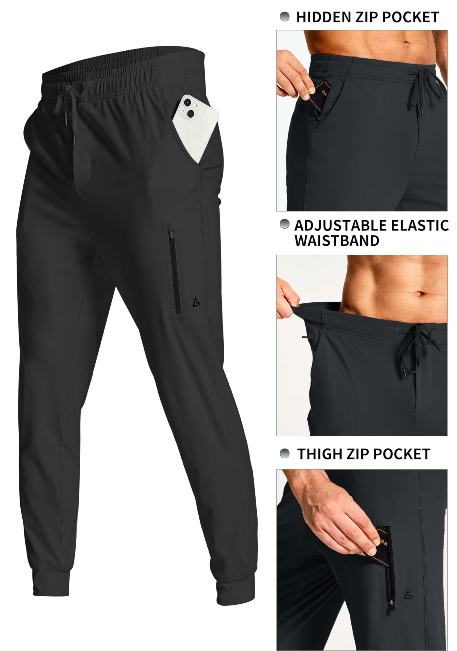 YOVVI Men's Athletic Joggers with Zipper Pockets Stretch Track Pants Workout Running Gym Golf Sweatpants for Men