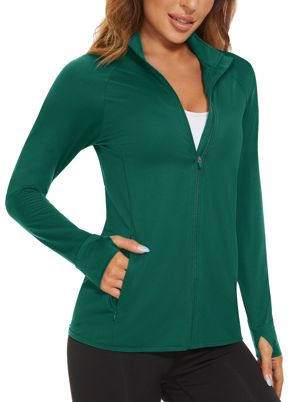 Women's UPF 50+ Lightweight Full-Zip Sun Protection Jacket, Athletic Long Sleeve