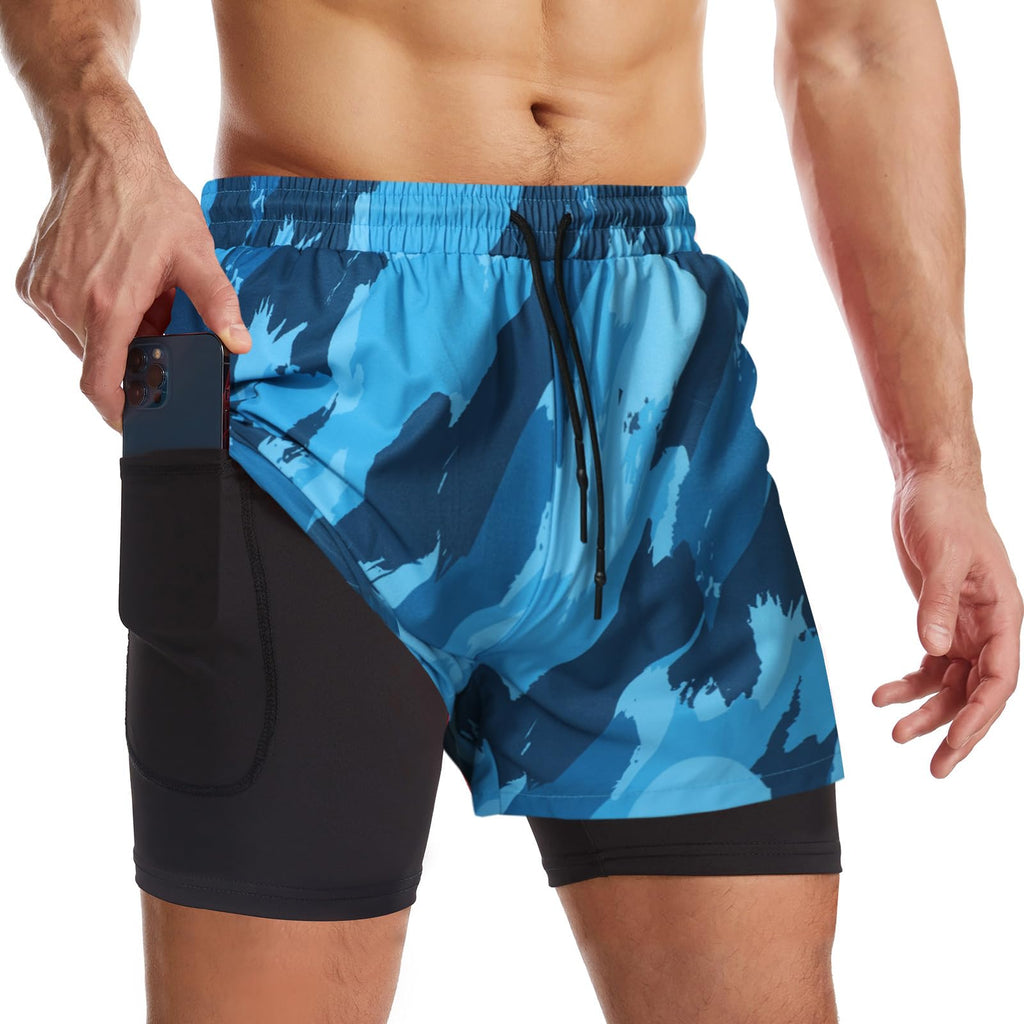Men's 2-in-1 Running Shorts with Liner & Zipper Pockets