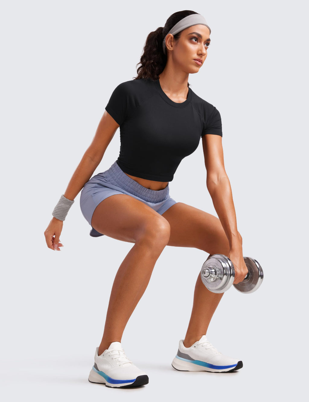 CRZ YOGA Seamless Crop Workout Tops for Women - Athletic Running Gym Yoga Short Sleeve Shirts Basic