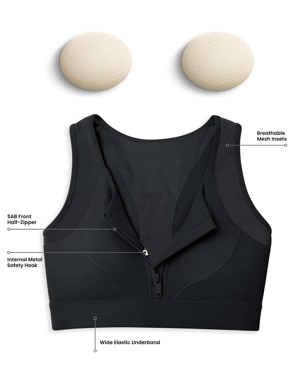 Queenie Ke BareLuxe Sports Bra for Women Medium Support Front Zipper Breathable Mesh Racerback Workout Bra for Yoga & Gym
