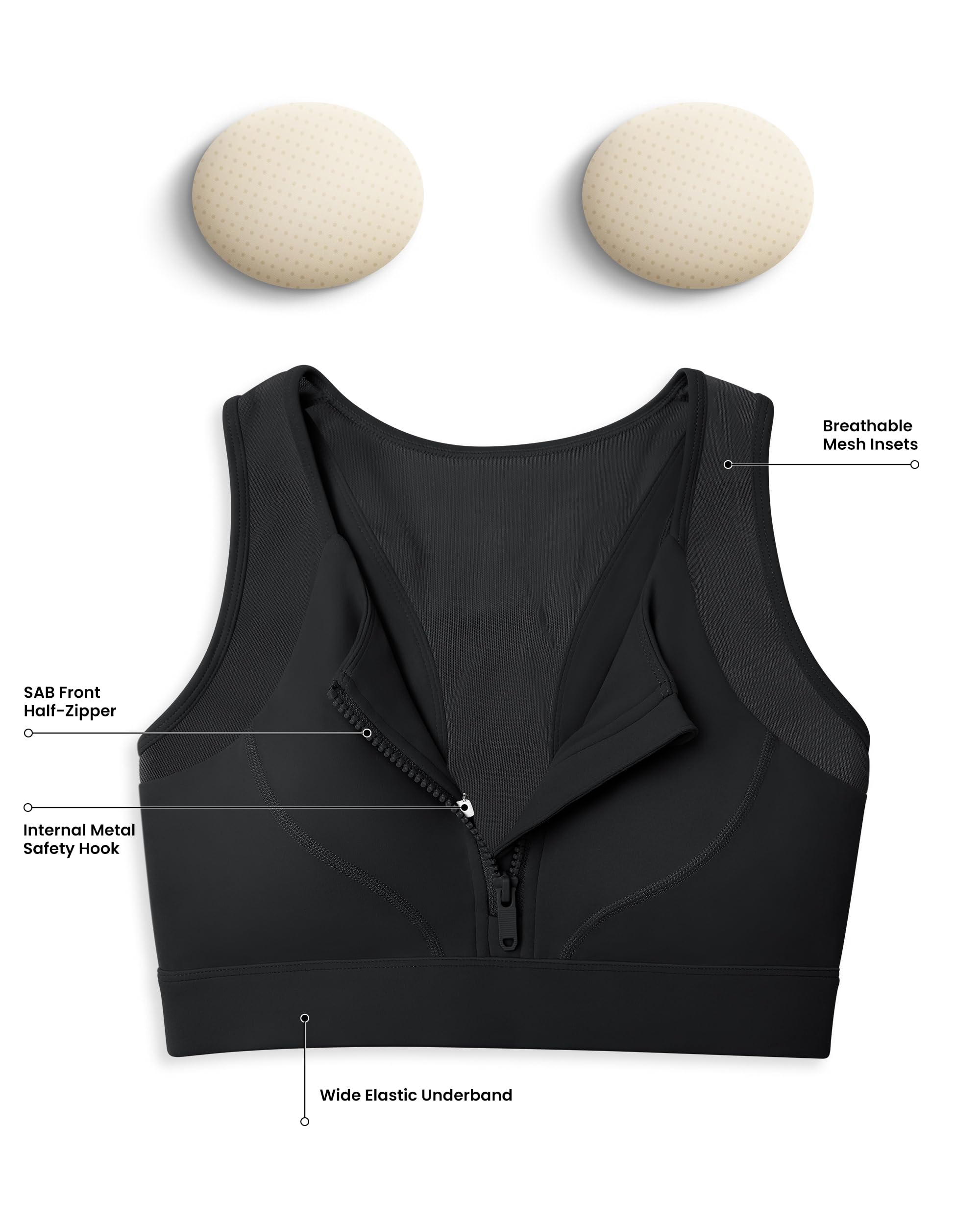 Queenie Ke BareLuxe Sports Bra for Women Medium Support Front Zipper Breathable Mesh Racerback Workout Bra for Yoga & Gym