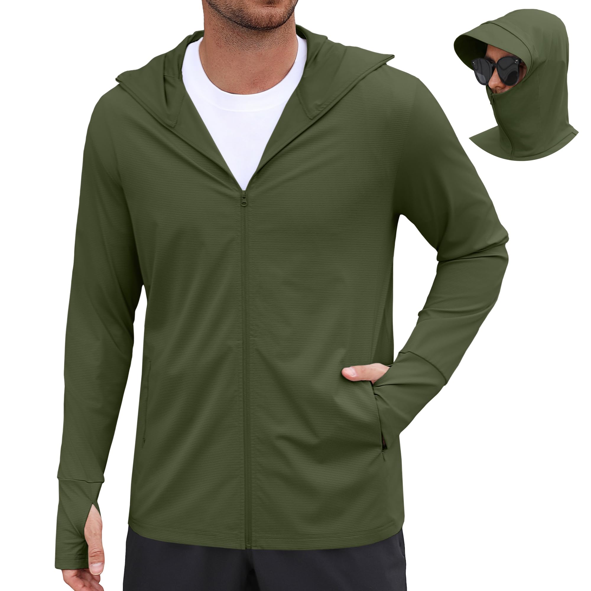 COOFANDY Mens UPF 50+ Sun Protection Hoodie Zip Up Lightweight UV Jacket Long Sleeve Sun Shirt Running Fishing Hiking Outdoor