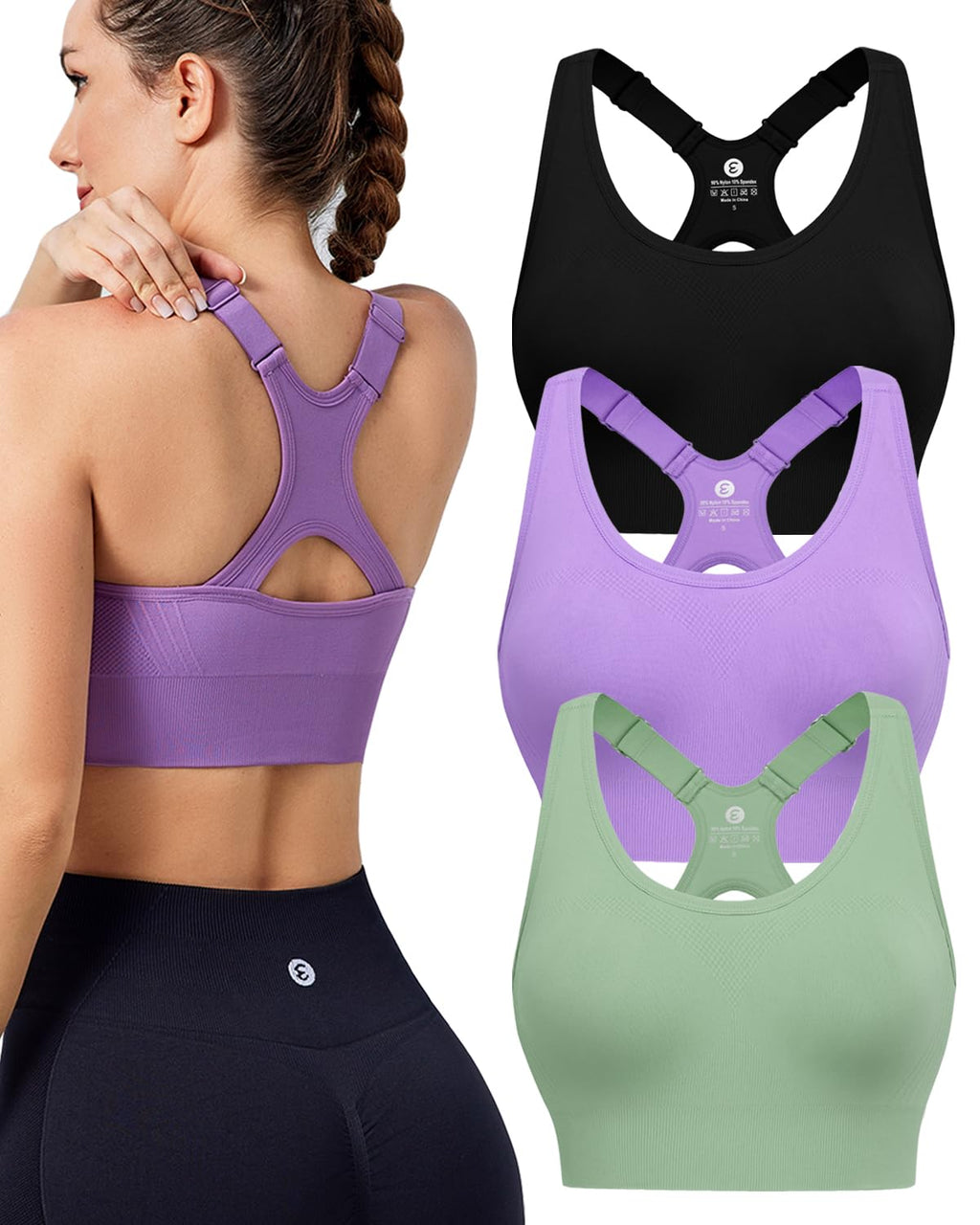 Women's Seamless Racerback Sports Bra with Adjustable Straps & Padding