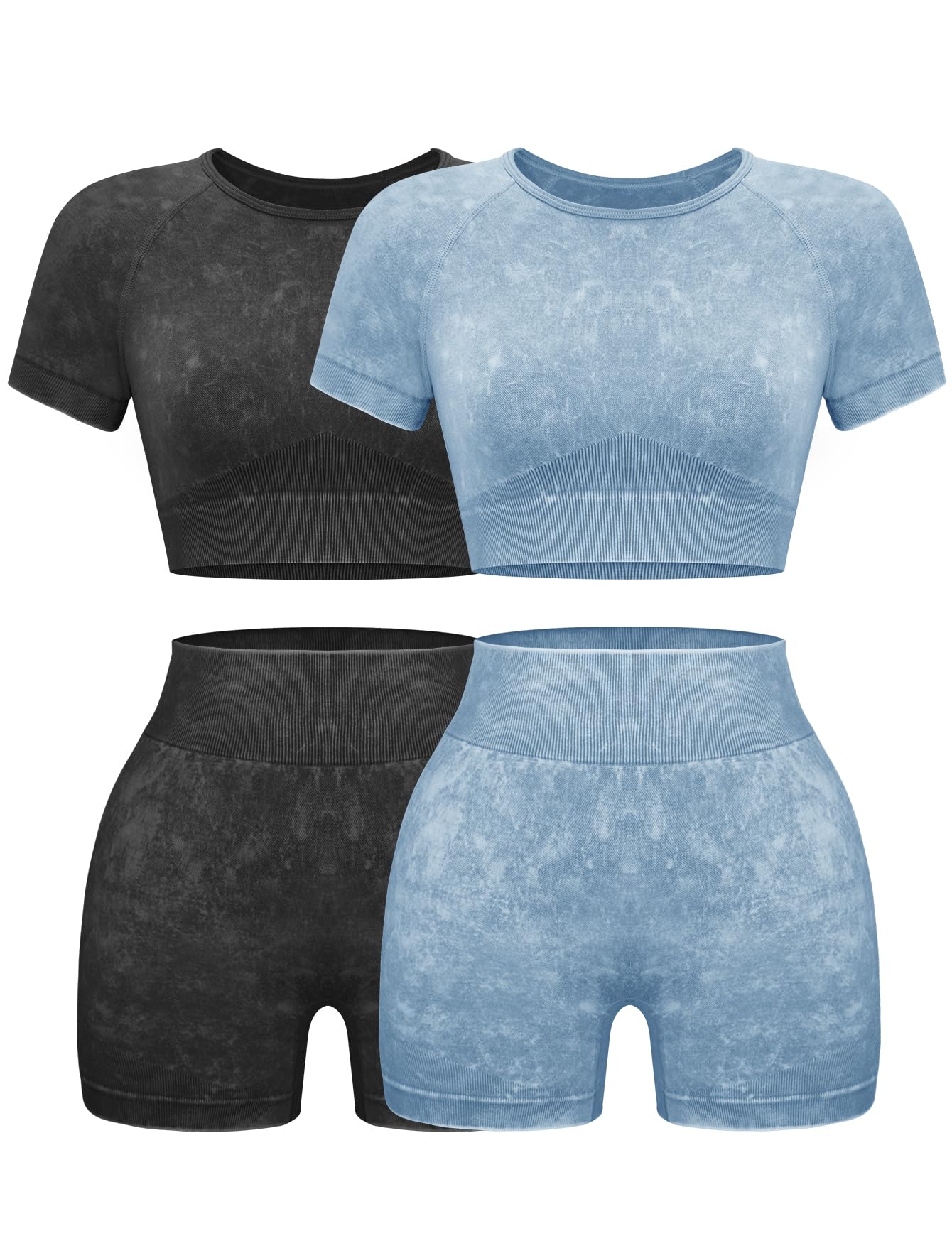 OLCHEE Womens Workout Sets 2 Piece - Seamless Acid Wash Yoga Outfits Shorts and Crop Top Matching Gym Athletic Clothing Set