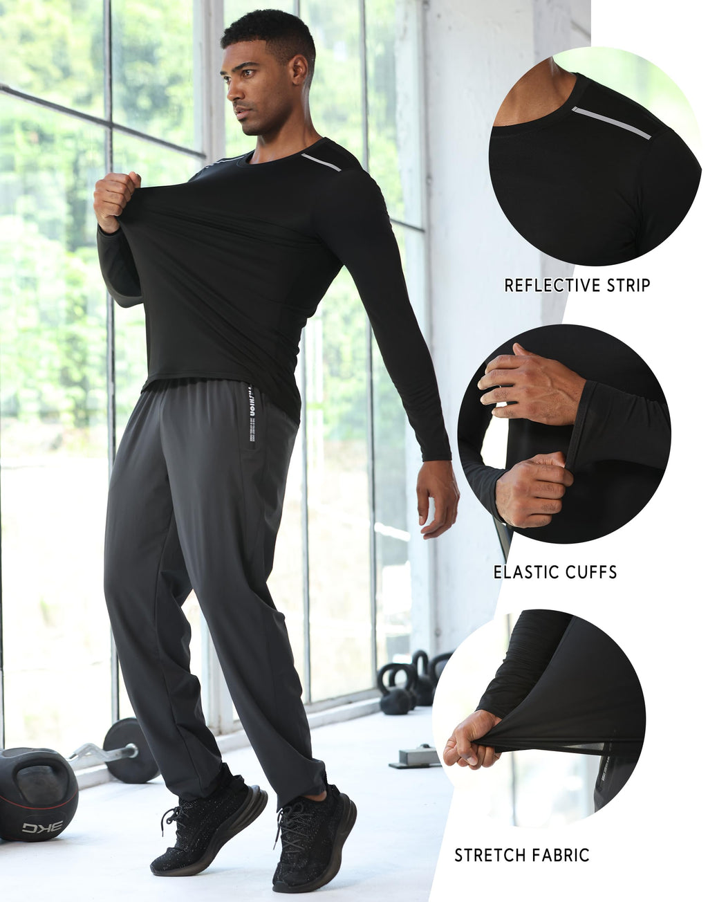 RPOVIG Men's Tracksuit Sweatsuits 3 Piece Windproof Jacket Long-Sleeve T-Shirts Pants Athletic Hiking Camping Jogger Outfits