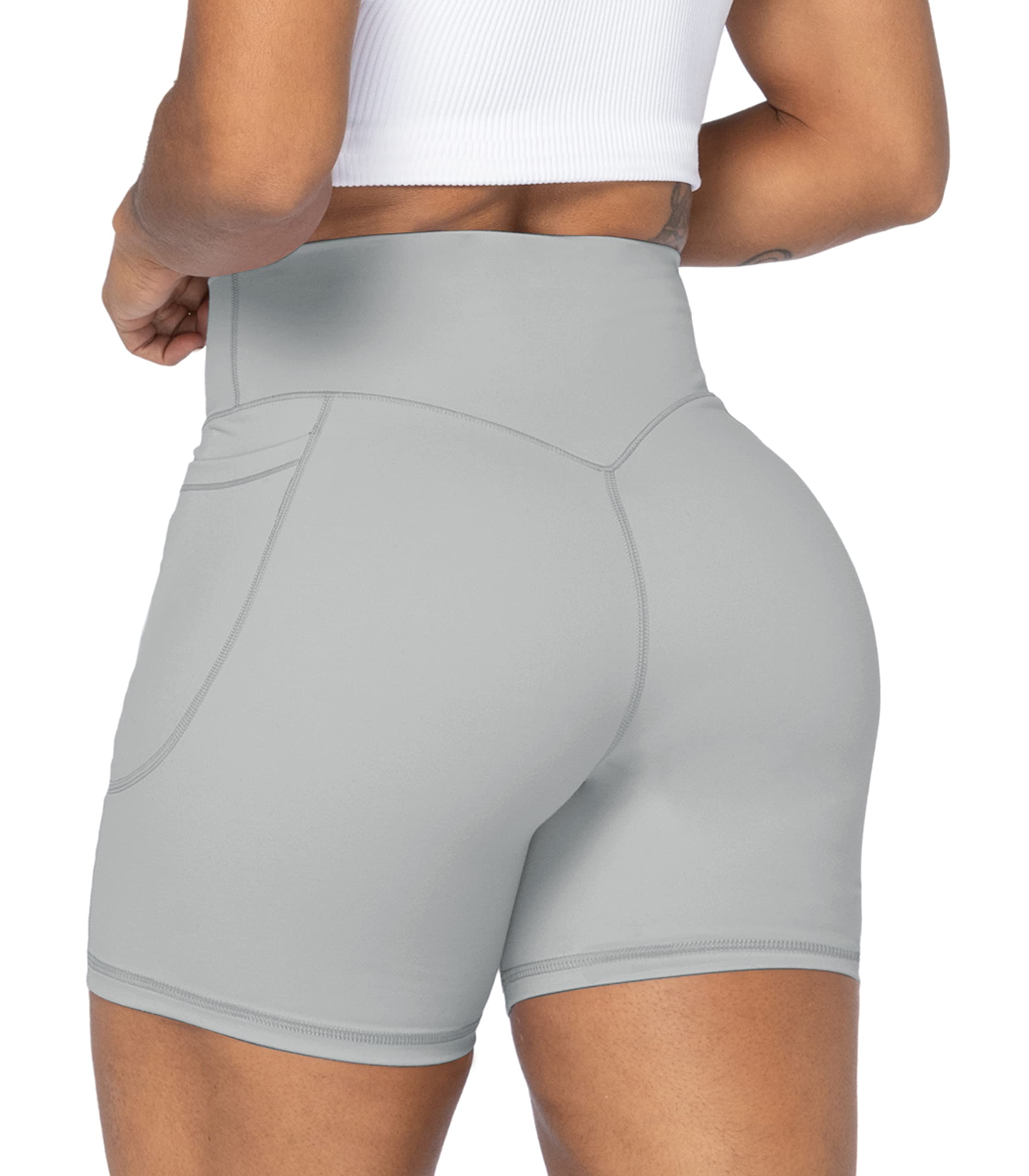 Sunzel No Front Seam Biker Shorts for Women with Pockets, Yoga Workout Gym Bike Shorts with Tummy Control