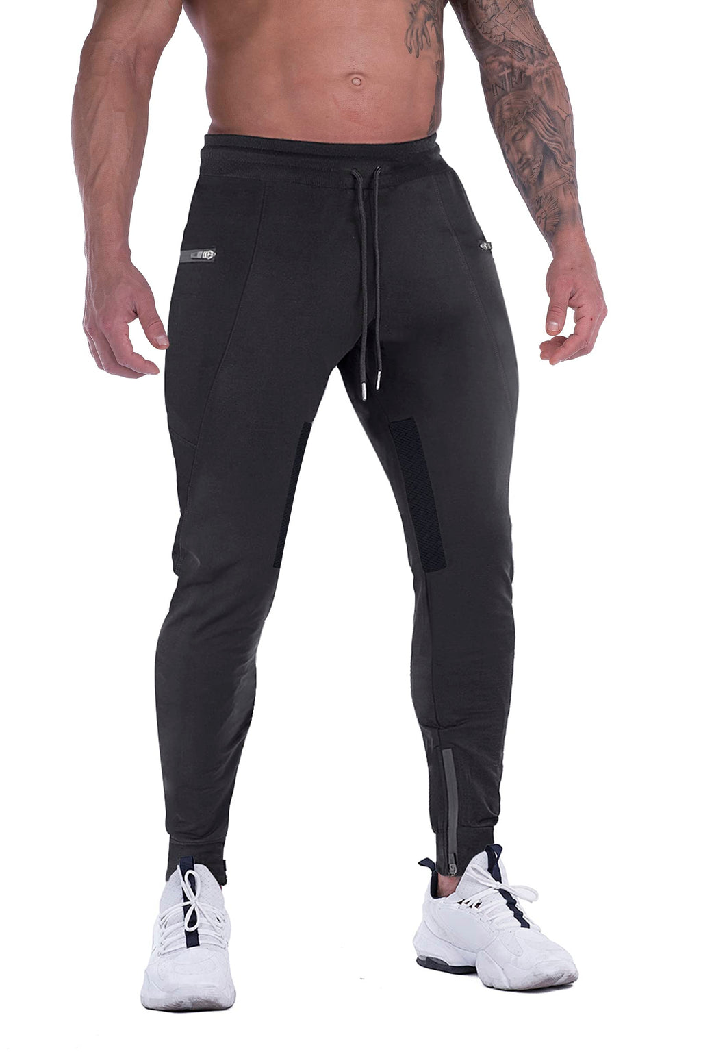 Men's Slim-Fit Training Joggers with Mesh Panels & Zipper Pockets