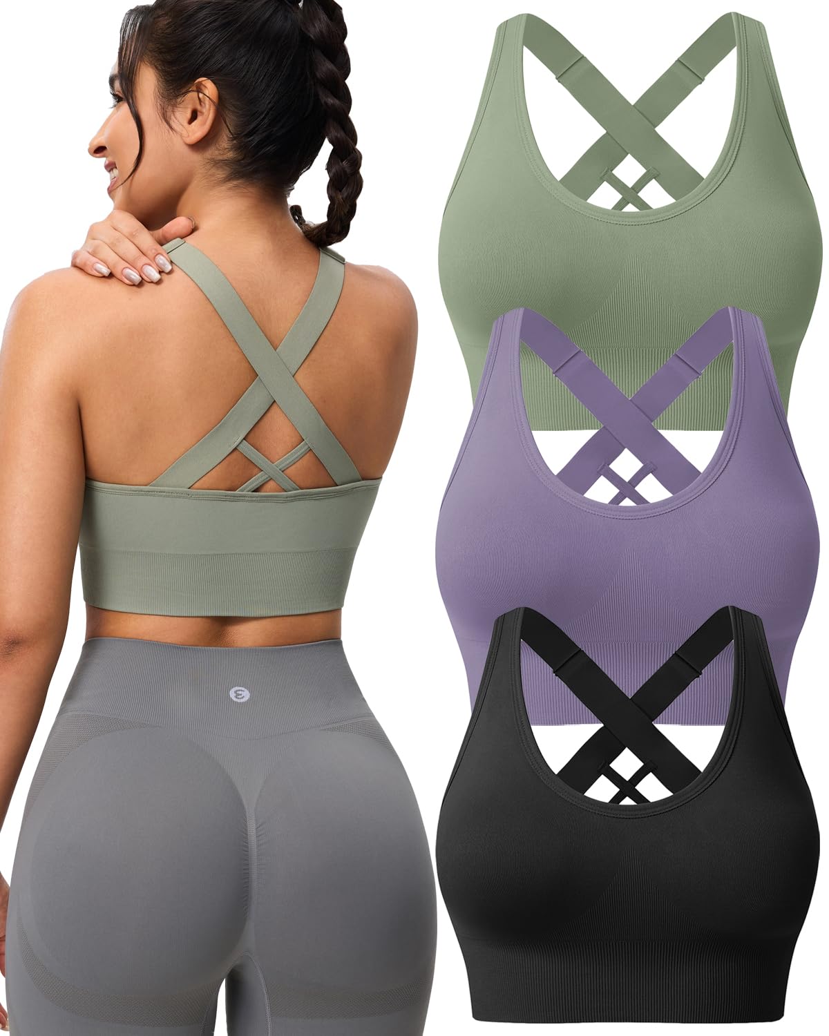 Evercute Sports Bras for Women Padded Medium Support Criss Cross Strappy Bra Seamless High Impact Yoga Exercise Athletic Bras