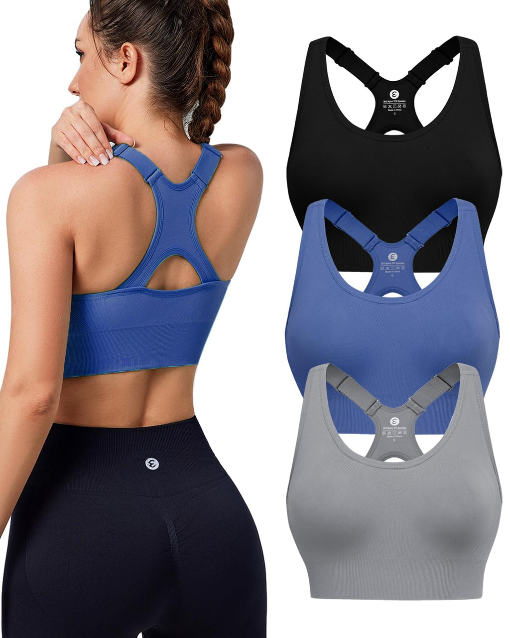 Women's Seamless Racerback Sports Bra with Adjustable Straps & Padding