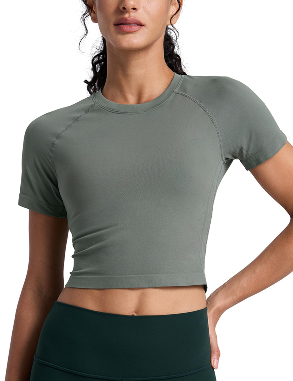 CRZ YOGA Seamless Crop Top/Women Short Sleeve Workout Gym Yoga Athletic Shirt
