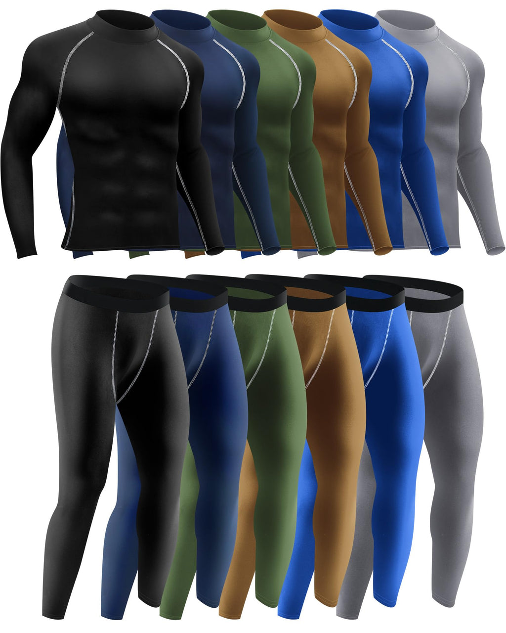 Men's Compression Base Layer Set with Long Sleeve Top & Pants