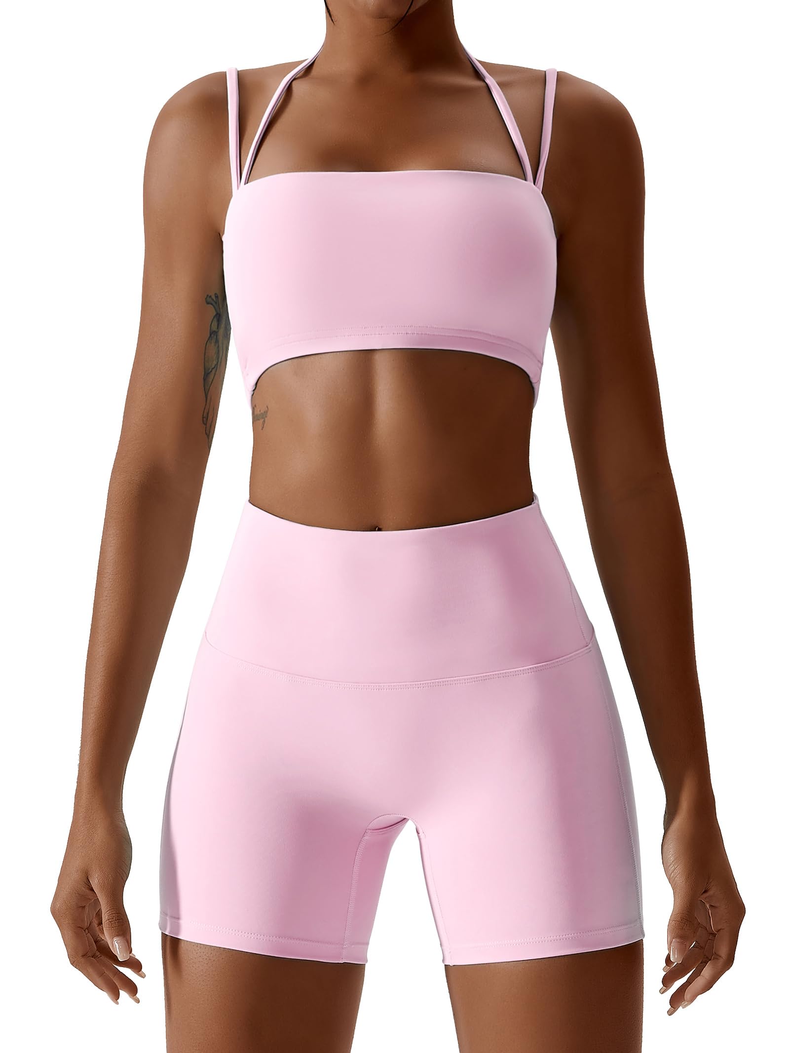 Women's 2-Piece Workout Set with Sports Bra & Biker Shorts
