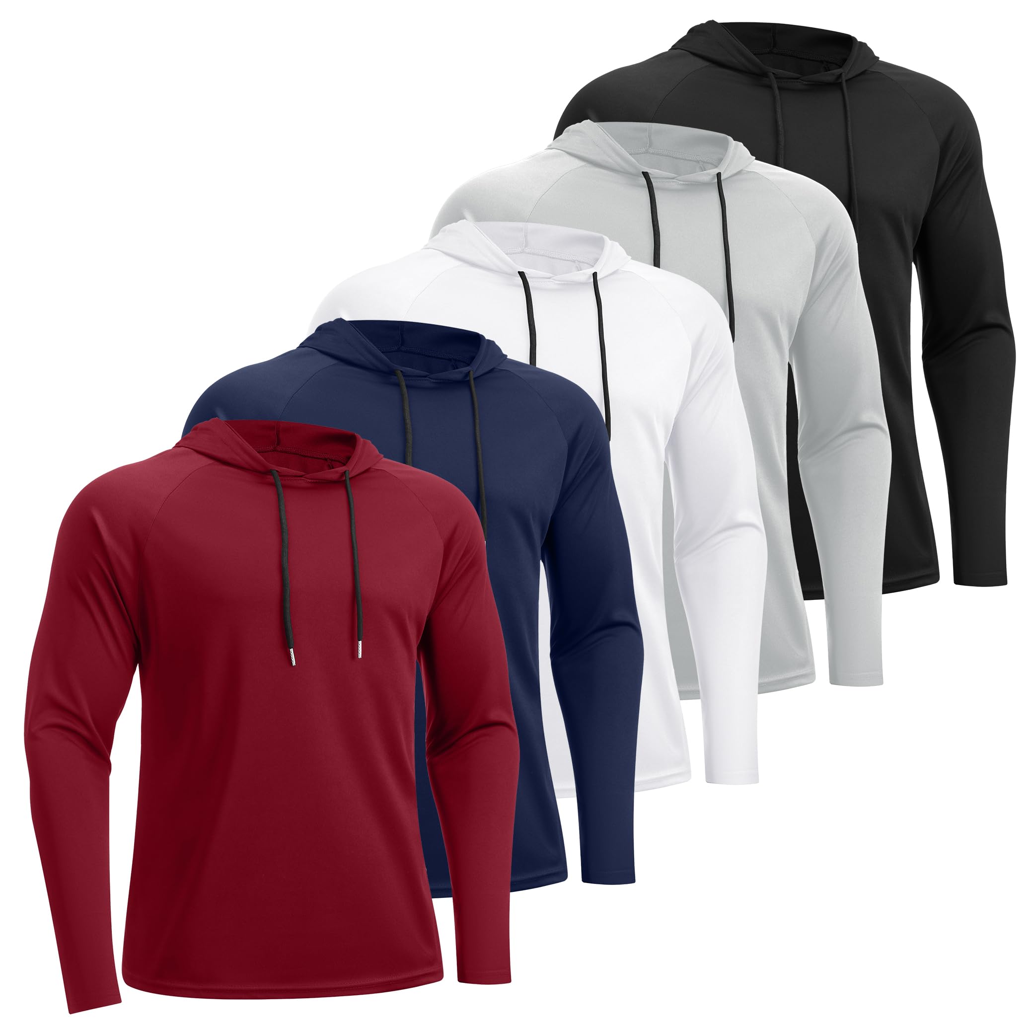 HovSiyla 5 Pack Men's Fishing Shirts Long Sleeve UPF Sun Protection Hoodie Lightweight Hiking Running Swimming Athletic Shirt