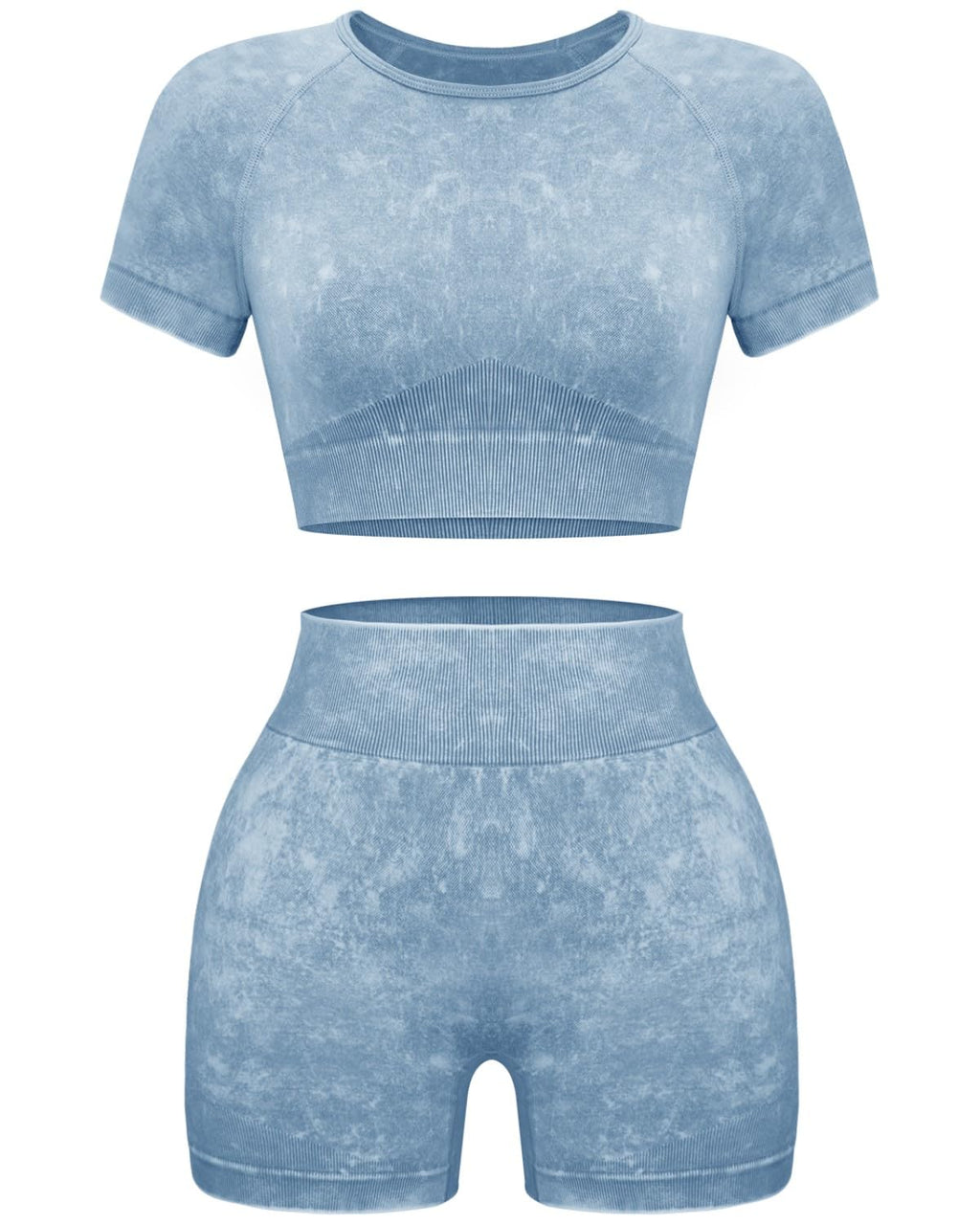 OLCHEE Seamless Acid Wash 2-Piece Workout Set Women Crop Top & Shorts Yoga Gym Outfit