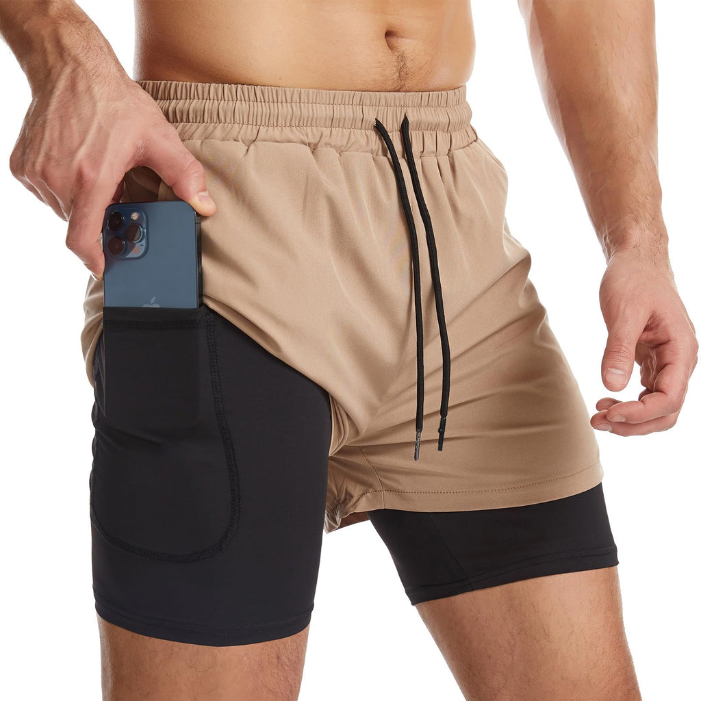 Men's 2-in-1 Running Shorts with Liner & Zipper Pockets