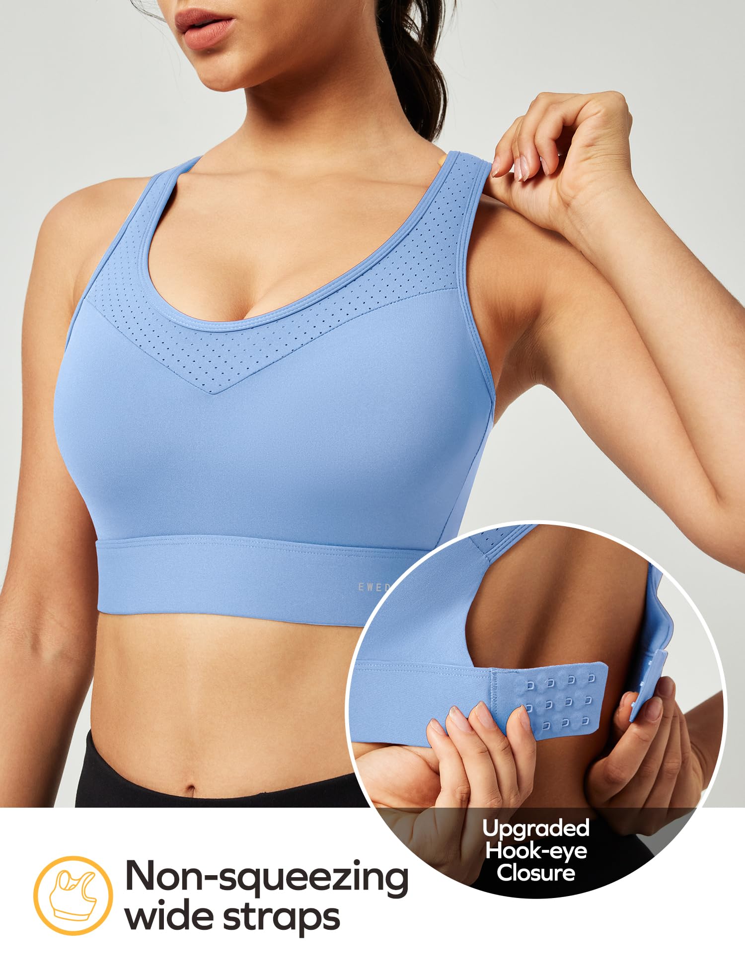 Ewedoos Sports Bras for Women High Support High Impact Sports Bra for Large Bust Racerback Push Up Workout Running Bra