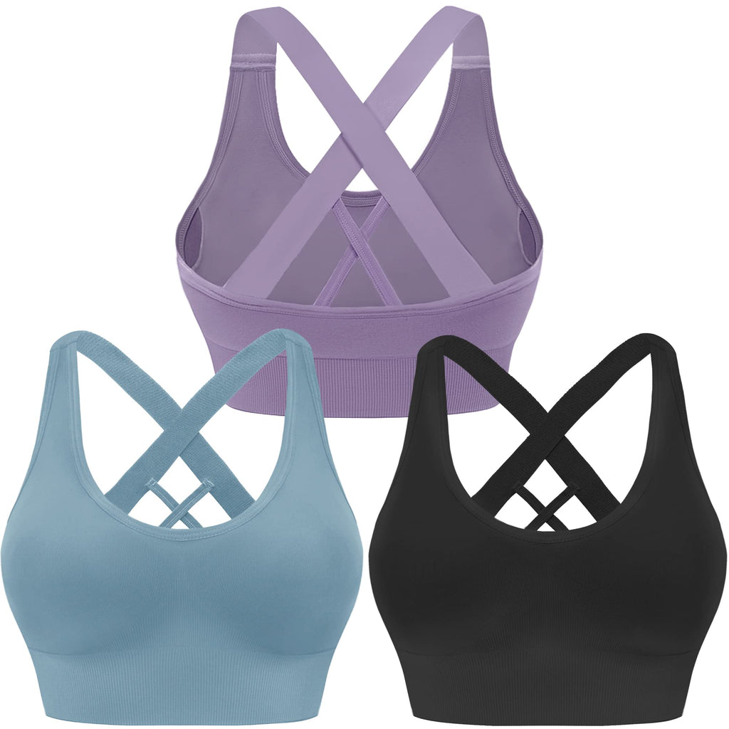 Women's Seamless Crisscross Sports Bra with Medium Support & Padding