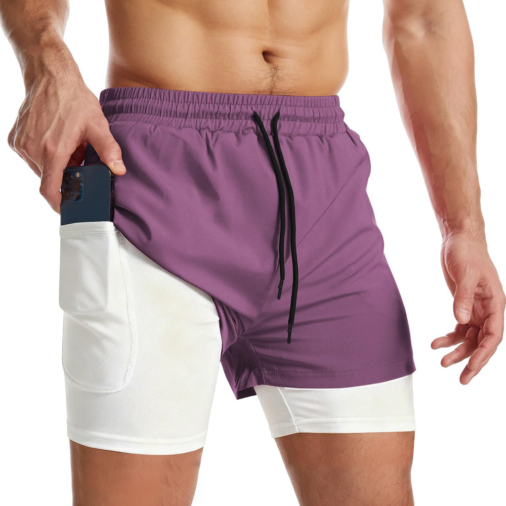 Men's 2-in-1 Running Shorts with Liner & Zipper Pockets