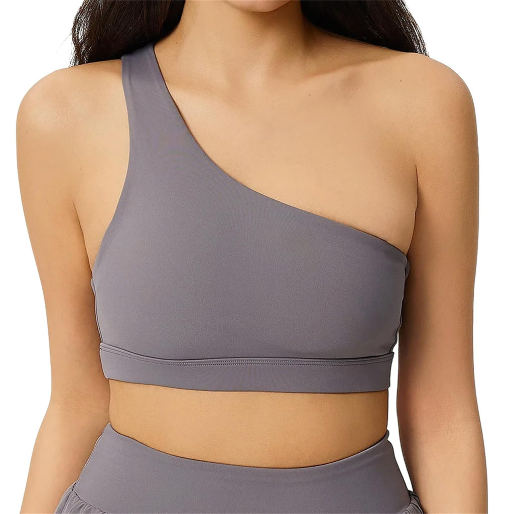 Women's One Shoulder Sports Bra, Shockproof, Quick Dry Crop Top Fitness Workout Training Bra