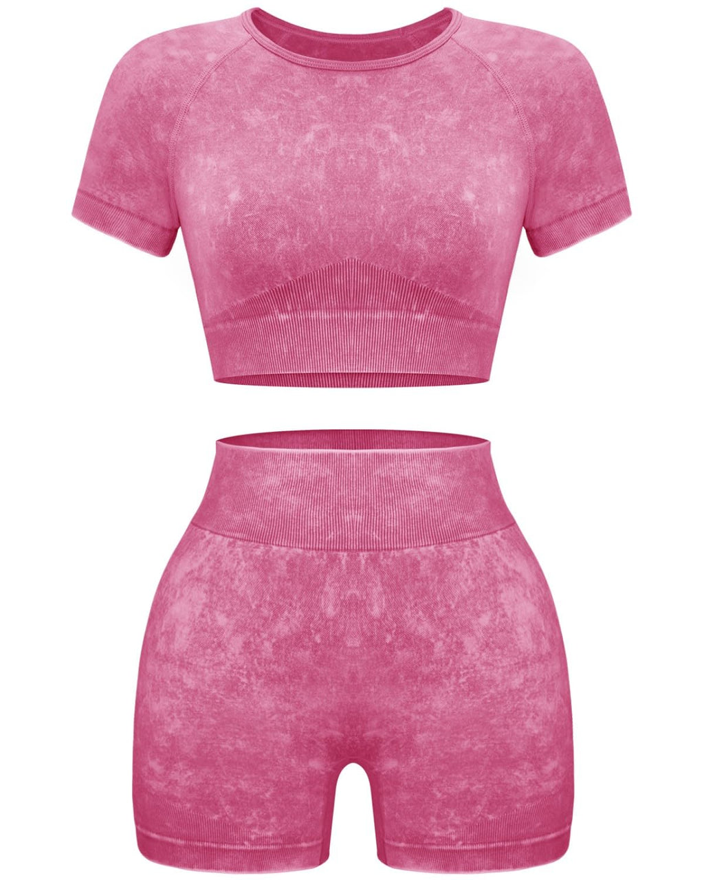 OLCHEE Seamless Acid Wash 2-Piece Workout Set Women Crop Top & Shorts Yoga Gym Outfit