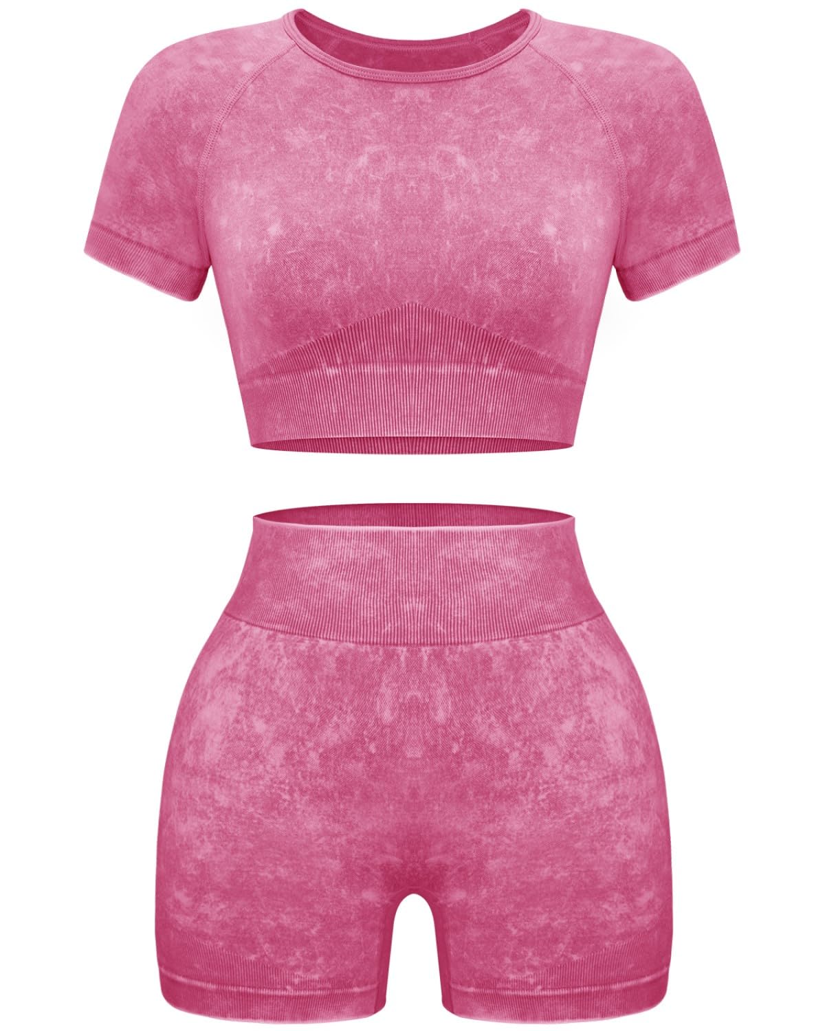 OLCHEE Seamless Acid Wash 2-Piece Workout Set Women Crop Top & Shorts Yoga Gym Outfit