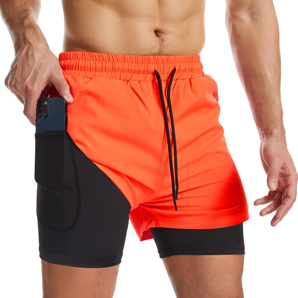 Men's 2-in-1 Running Shorts with Liner & Zipper Pockets