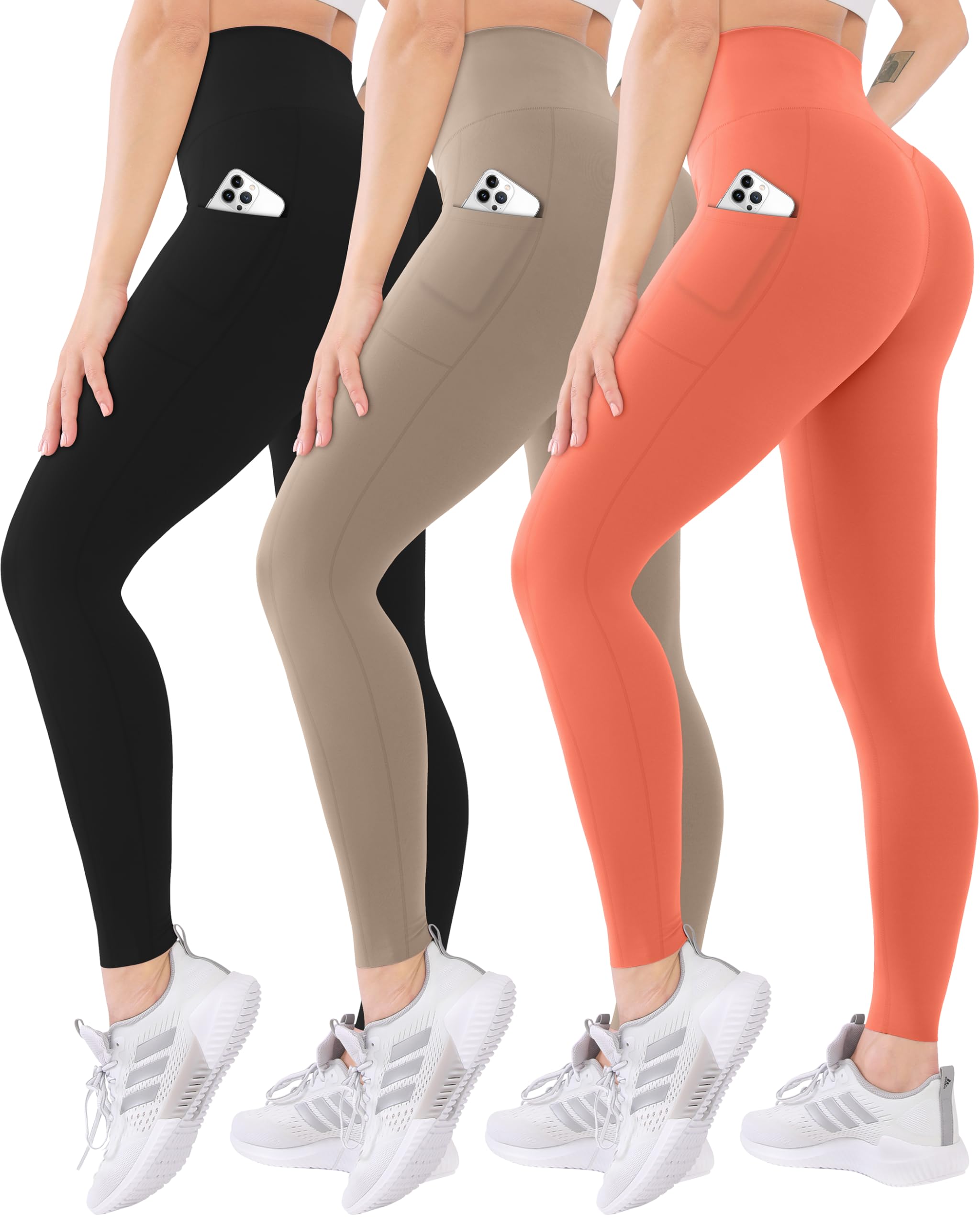 Blisset 3 Pack High Waisted Leggings for Women with Pockets Soft Active Tummy Control Pants for Yoga Running & Daily Wear