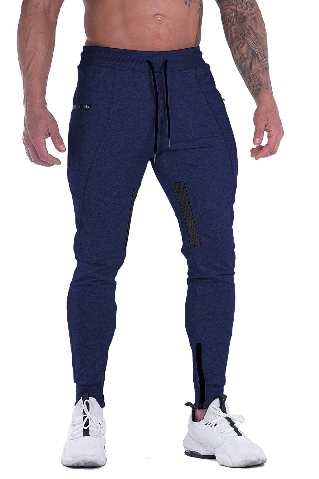 Men's Slim-Fit Training Joggers with Mesh Panels & Zipper Pockets
